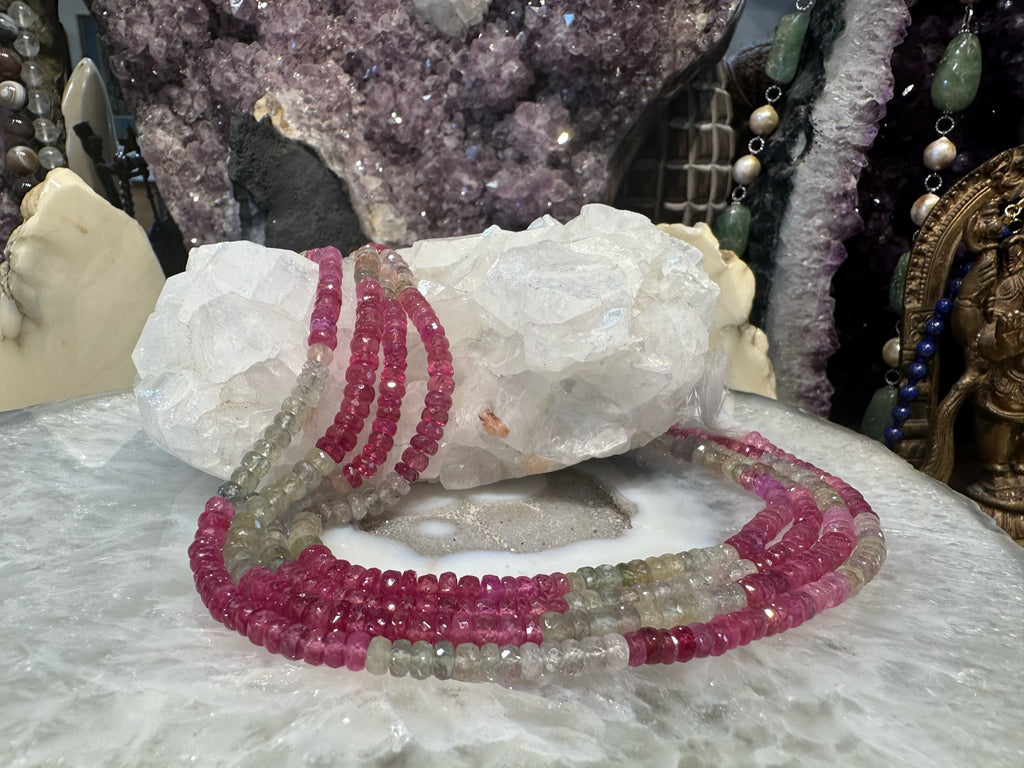 Stunning Natural Pink Green Umba Sapphire Faceted Cut Gemstone Rondelle Beads