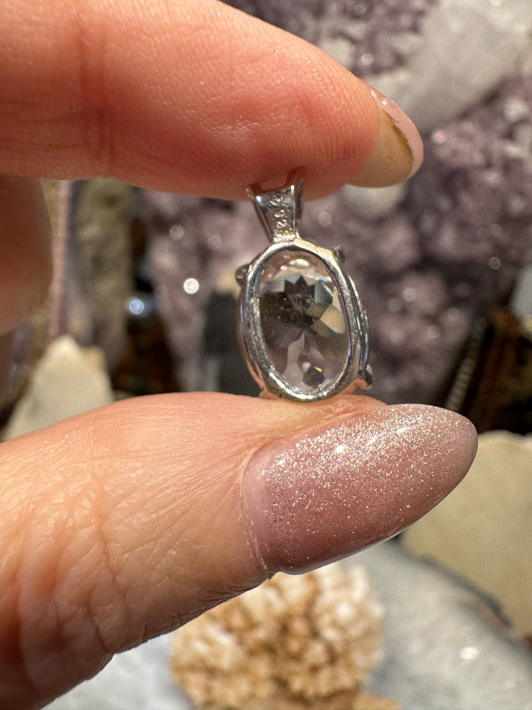 Rare Gem Cut Herkimer Diamond sterling silver pendant
