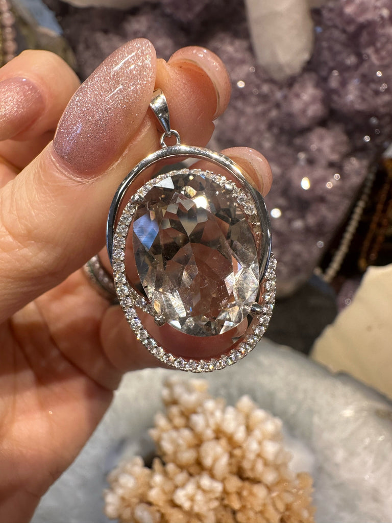 Rare Massive Gem Cut Herkimer Diamond sterling silver pendant #2