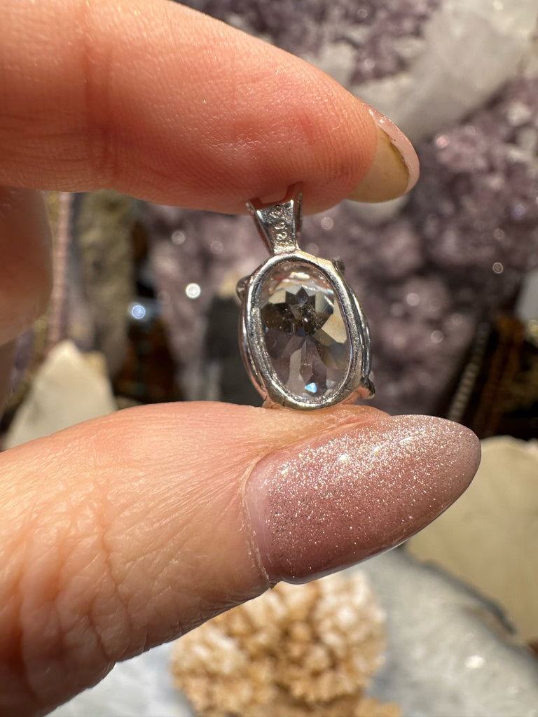 Rare Gem Cut Herkimer Diamond sterling silver pendant
