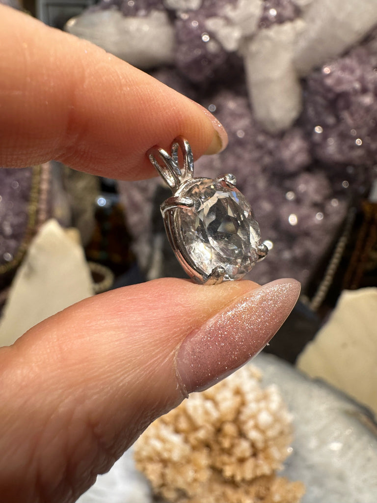 Rare Gem Cut Herkimer Diamond sterling silver pendant