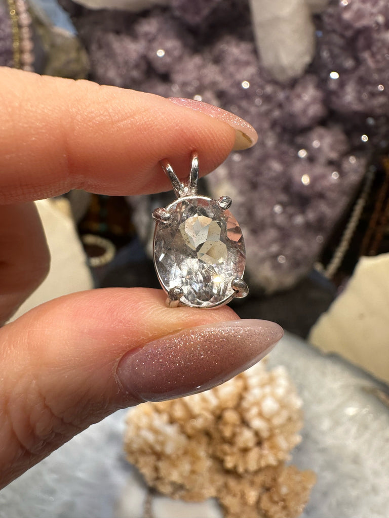 Rare Gem Cut Herkimer Diamond sterling silver pendant