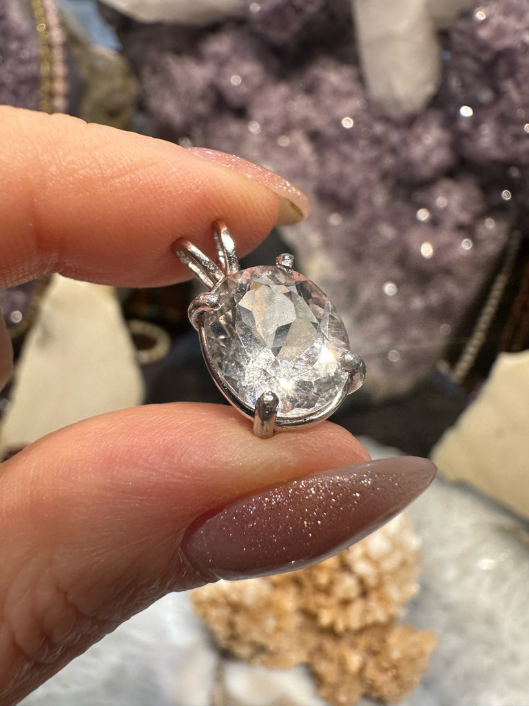 Rare Gem Cut Herkimer Diamond sterling silver pendant