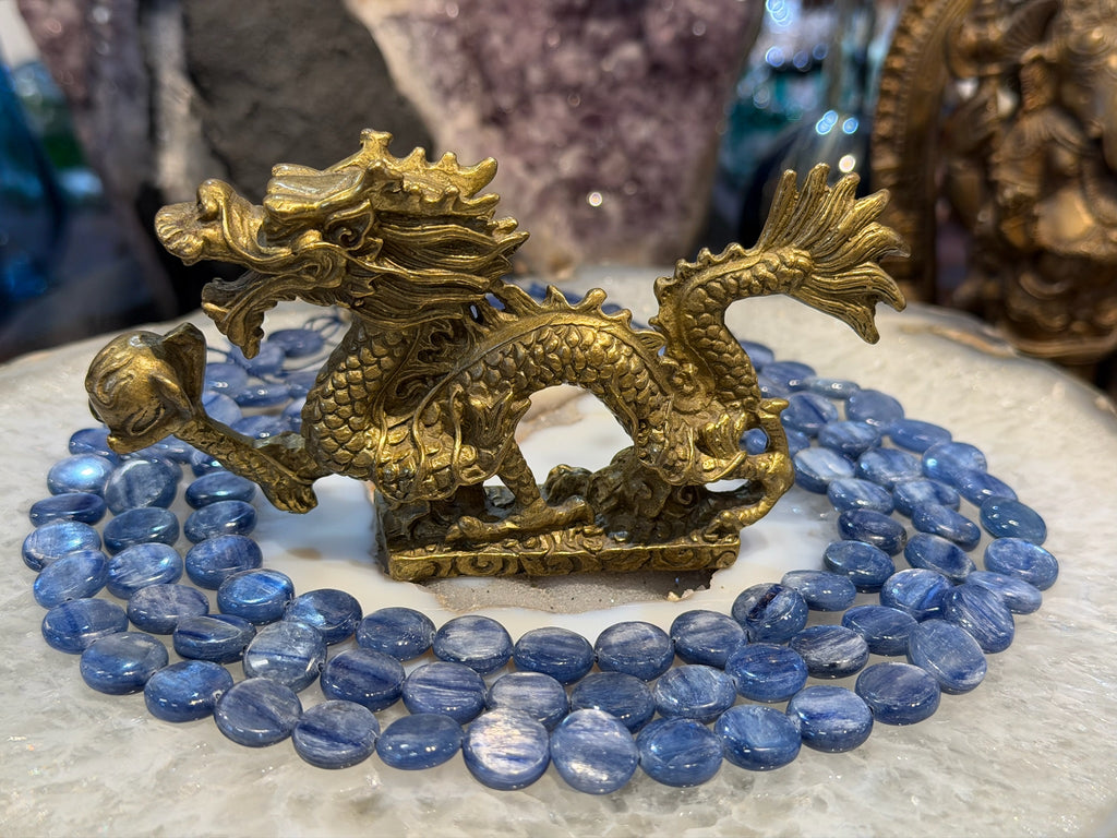 Blue kyanite 12mm coin gemstone beads