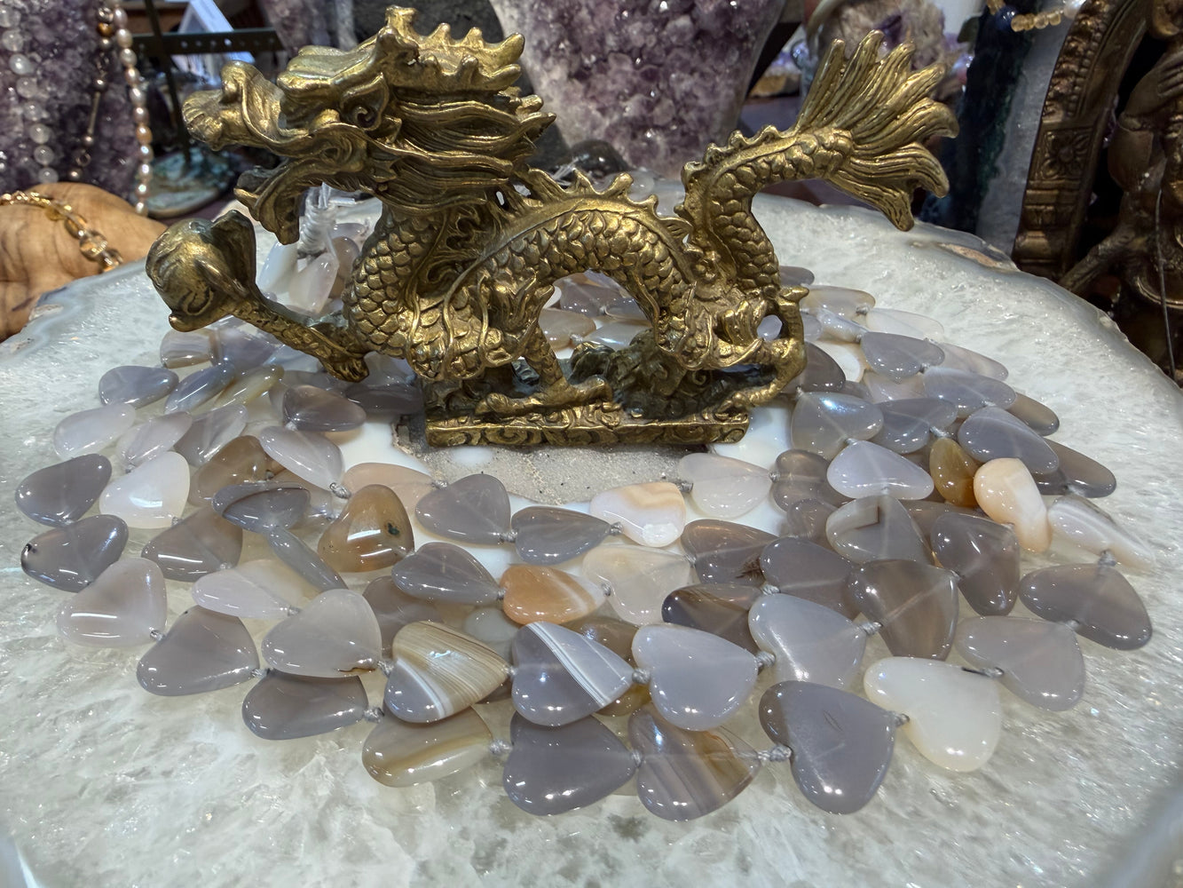 Gray banded agate heart 15mm gemstone beads