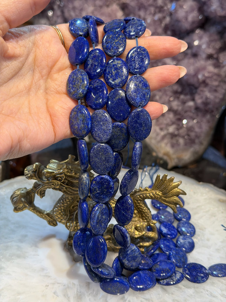 Perles de lapis de forme ovale, grandes et profondes, de 25 mm