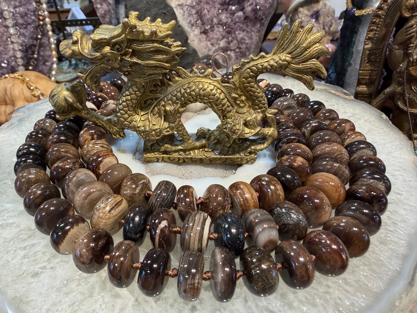 Wood fossil smooth rondelle 16mm gemstones beads