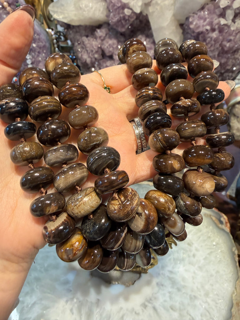 Wood fossil smooth rondelle 16mm gemstones