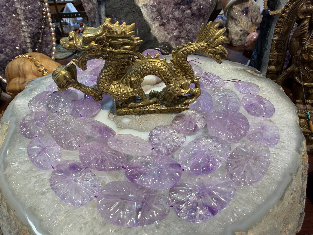 Superb Cape amethyst carved 28-36mm slice gemstone beads