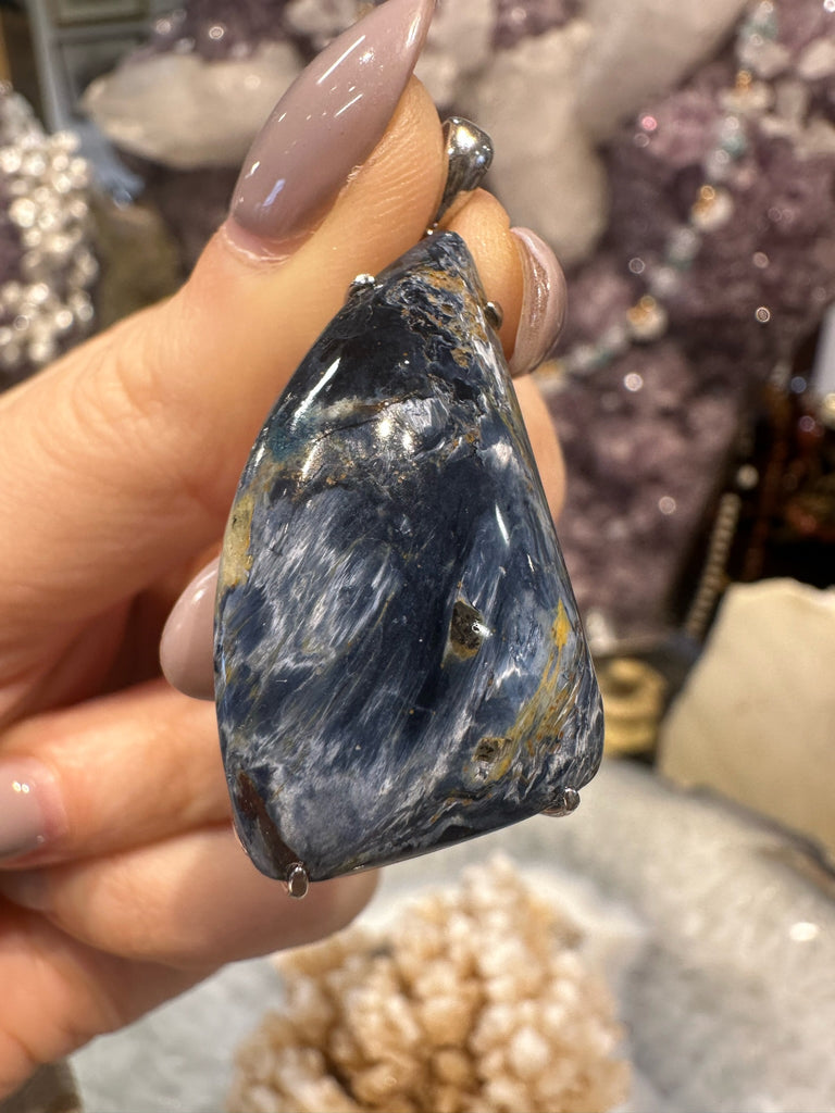Stunning Blue Pietersite Sterling Silver Gemstone Pendant