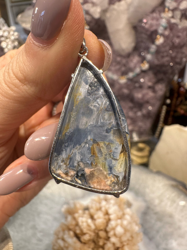 Stunning Blue Pietersite Sterling Silver Gemstone Pendant