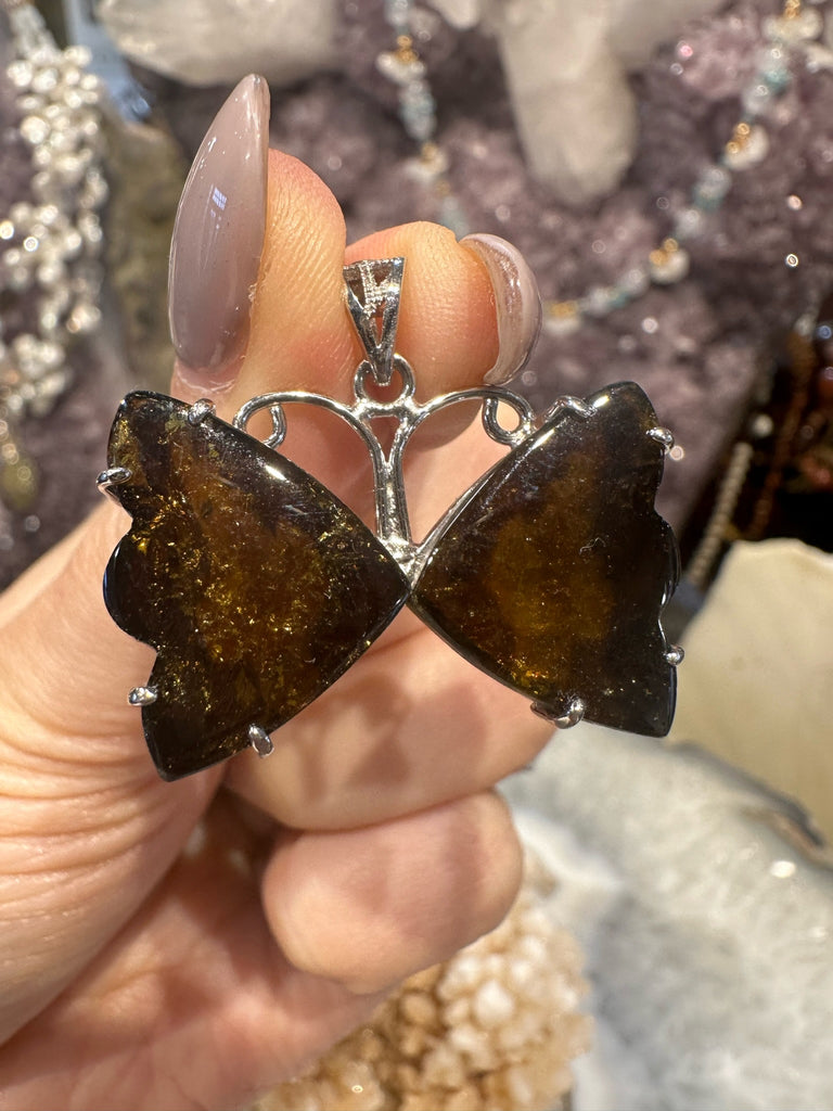 Stunning Pink watermelon tourmaline butterfly sterling pendant #2