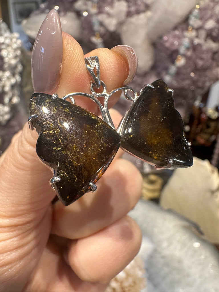 Stunning Pink watermelon tourmaline butterfly sterling pendant #2