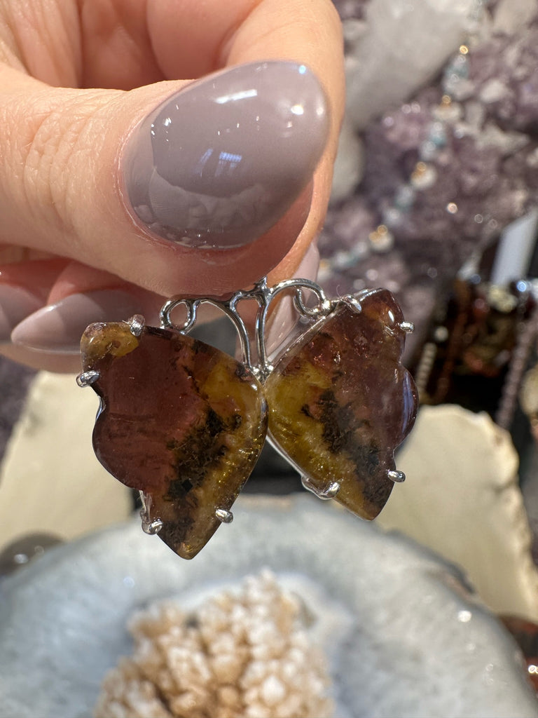 Stunning Pink watermelon tourmaline butterfly sterling pendant #3