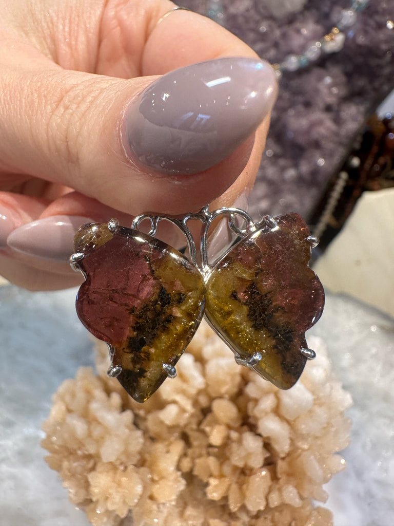 Stunning Pink watermelon tourmaline butterfly sterling pendant #3