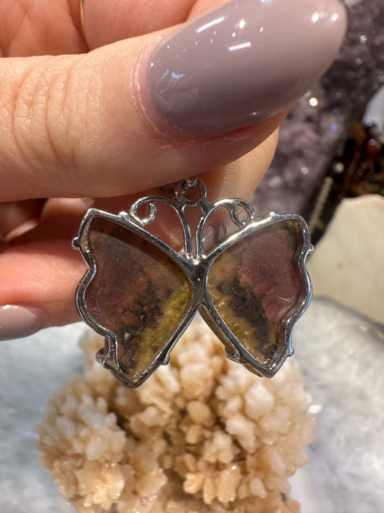 Stunning Pink watermelon tourmaline butterfly sterling pendant #3