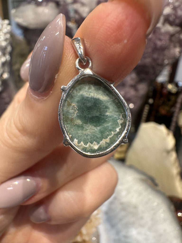 Faceted Bevel Cut Ocean Jasper Sterling Silver Pendant #2