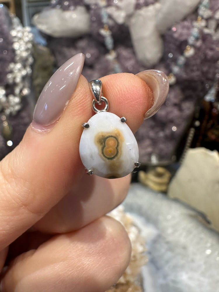 Faceted Bevel Cut Ocean Jasper Sterling Silver Pendant #3