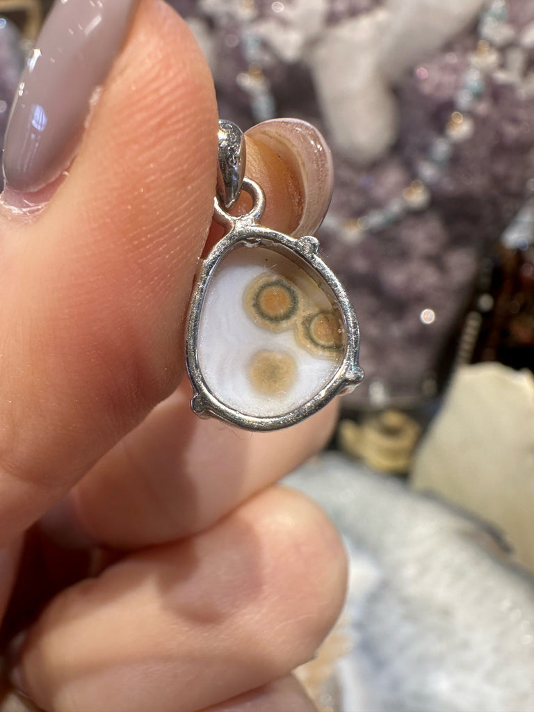 Faceted Bevel Cut Ocean Jasper Sterling Silver Pendant #3