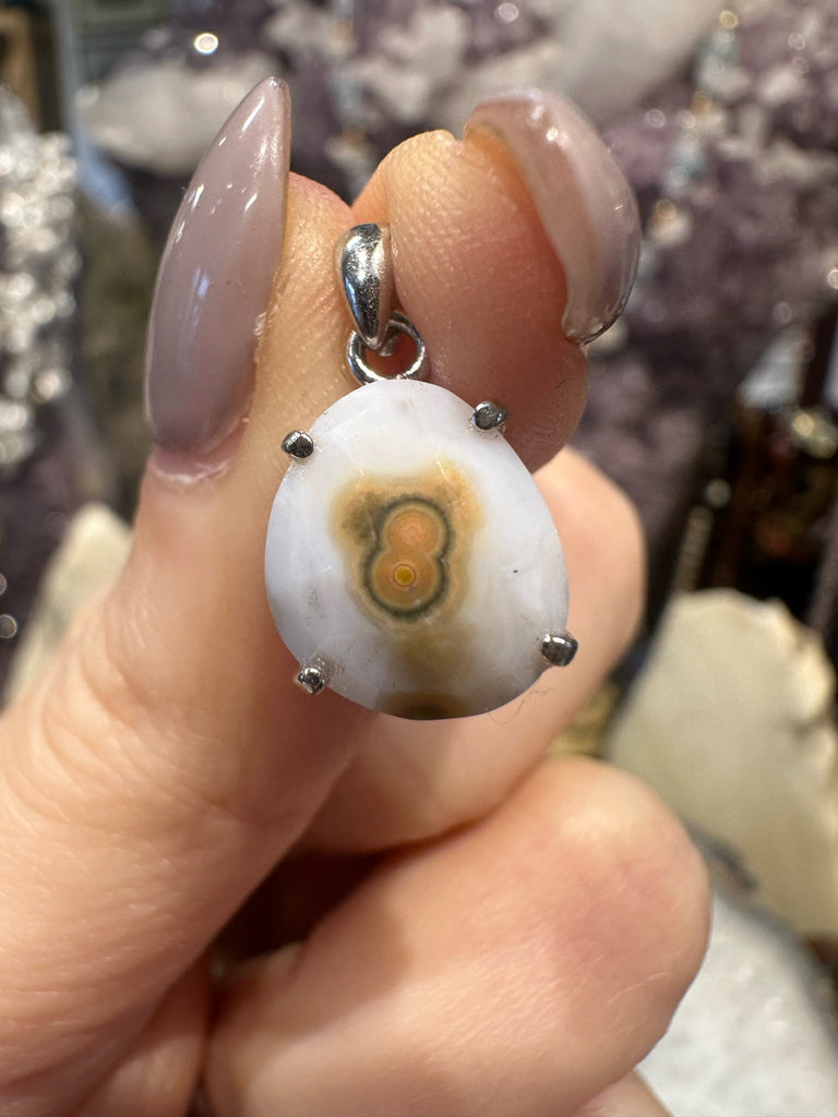 Faceted Bevel Cut Ocean Jasper Sterling Silver Pendant #3