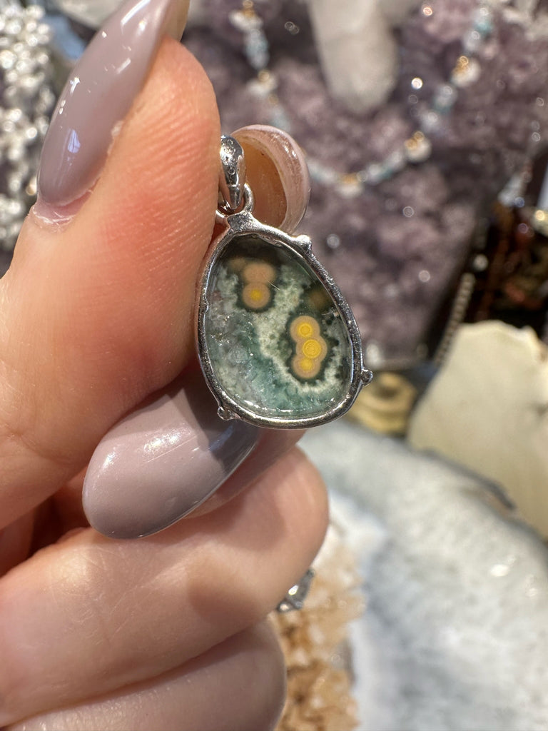 Faceted Bevel Cut Ocean Jasper Sterling Silver Pendant #1