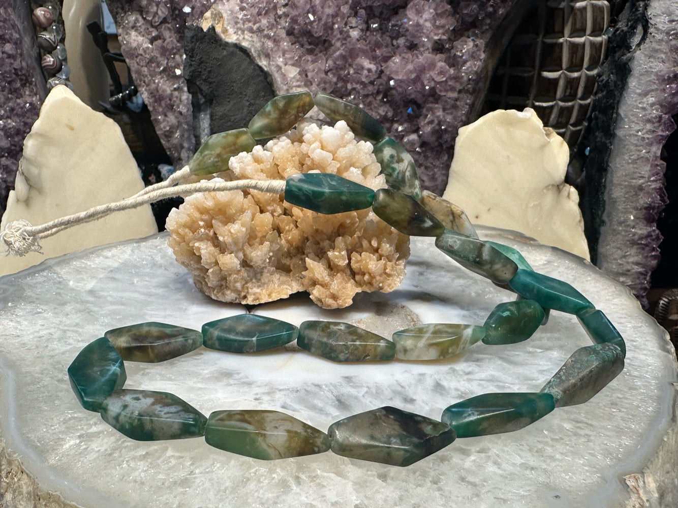 Vintage African Serpentine Flat Hexagon Gemstone Trade Beads