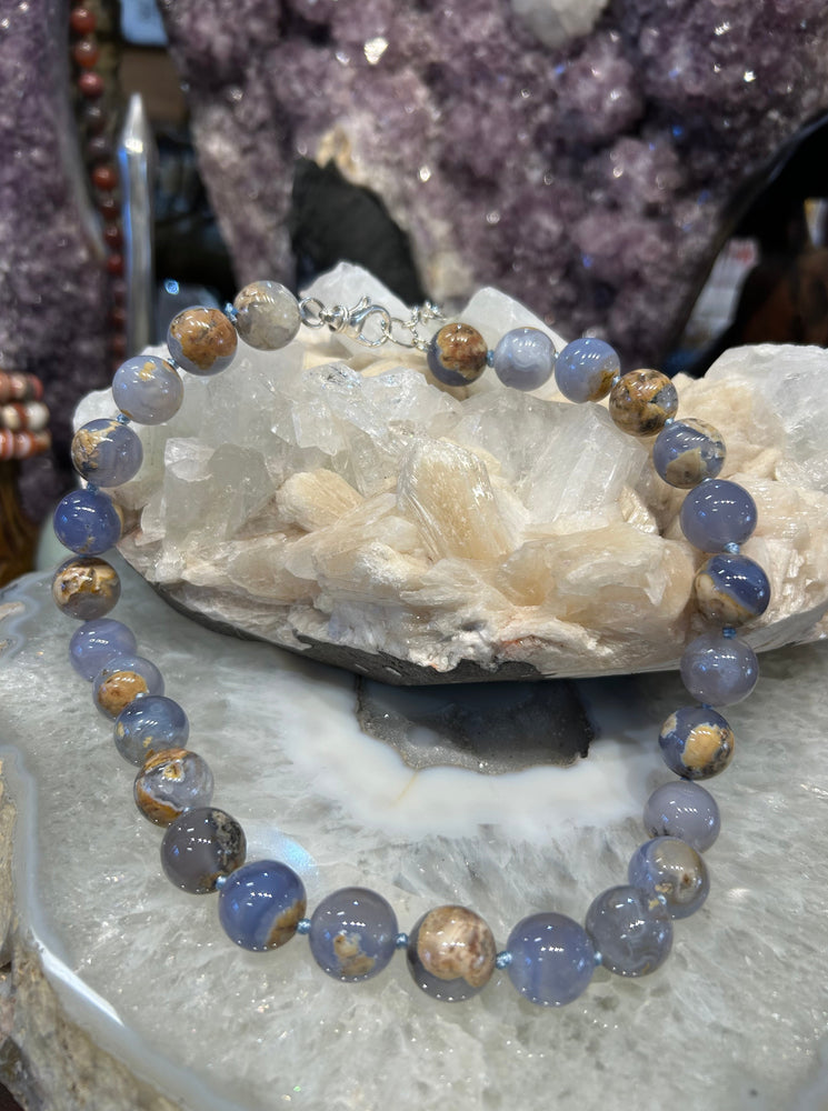 Stunning 15mm Blue Chalcedony round gemstone necklace
