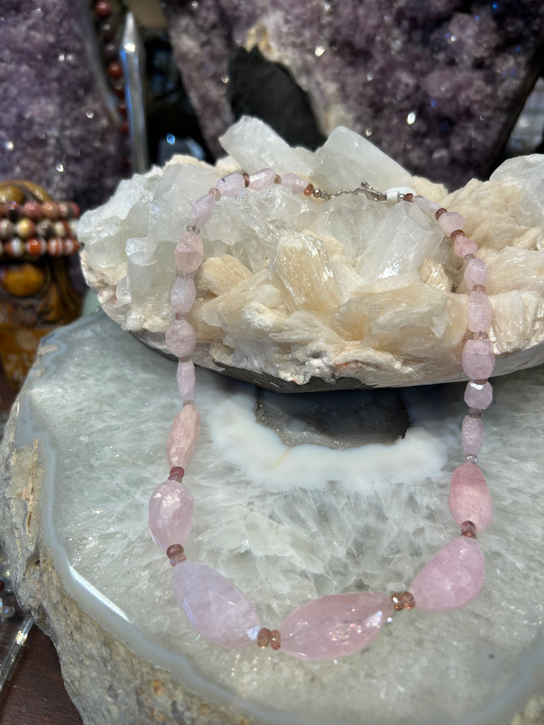 Hand Faceted Pink Morganite and Pink Tourmaline Necklace