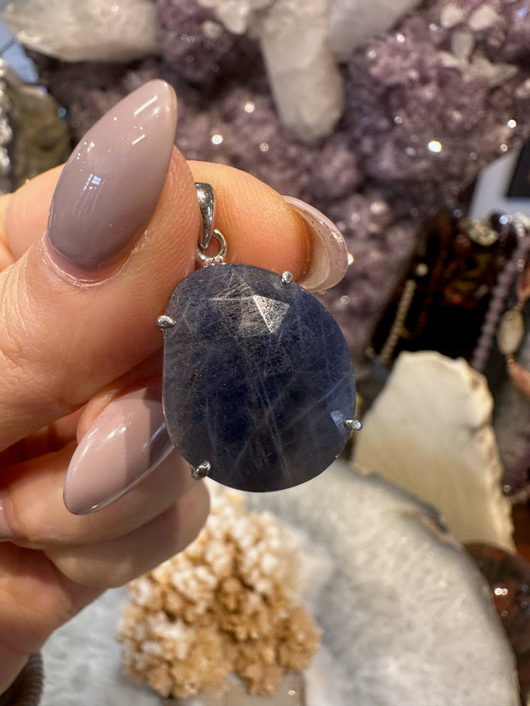 Stunning Natural Sapphire Faceted Sterling Silver Gemstone Pendant #2