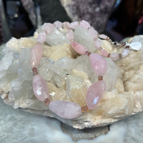 Hand Faceted Pink Morganite and Pink Tourmaline Necklace
