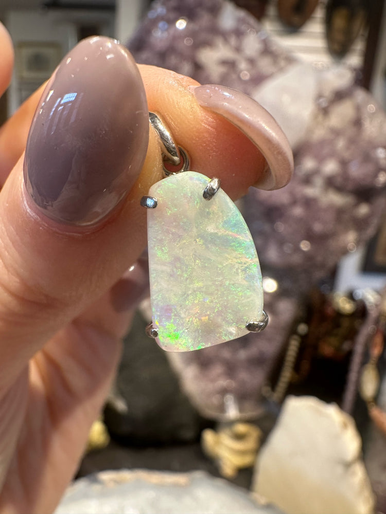 Australian White Fire Opal Pendant Sterling Silver Pendant #2