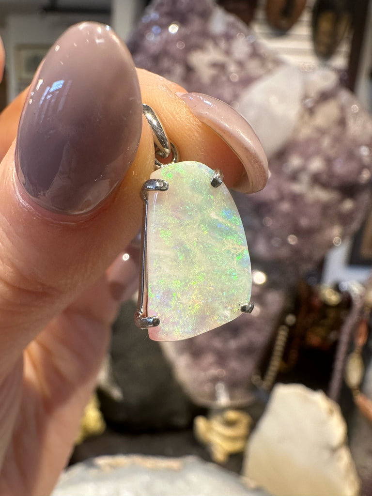 Australian White Fire Opal Pendant Sterling Silver Pendant #2