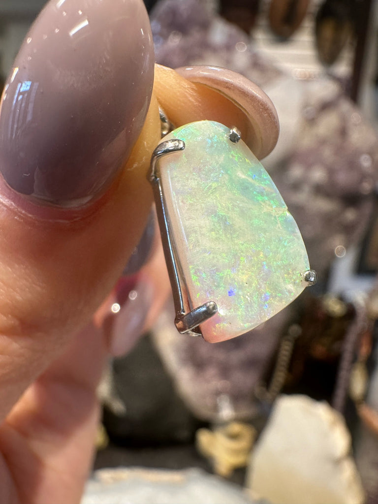 Australian White Fire Opal Pendant Sterling Silver Pendant #2