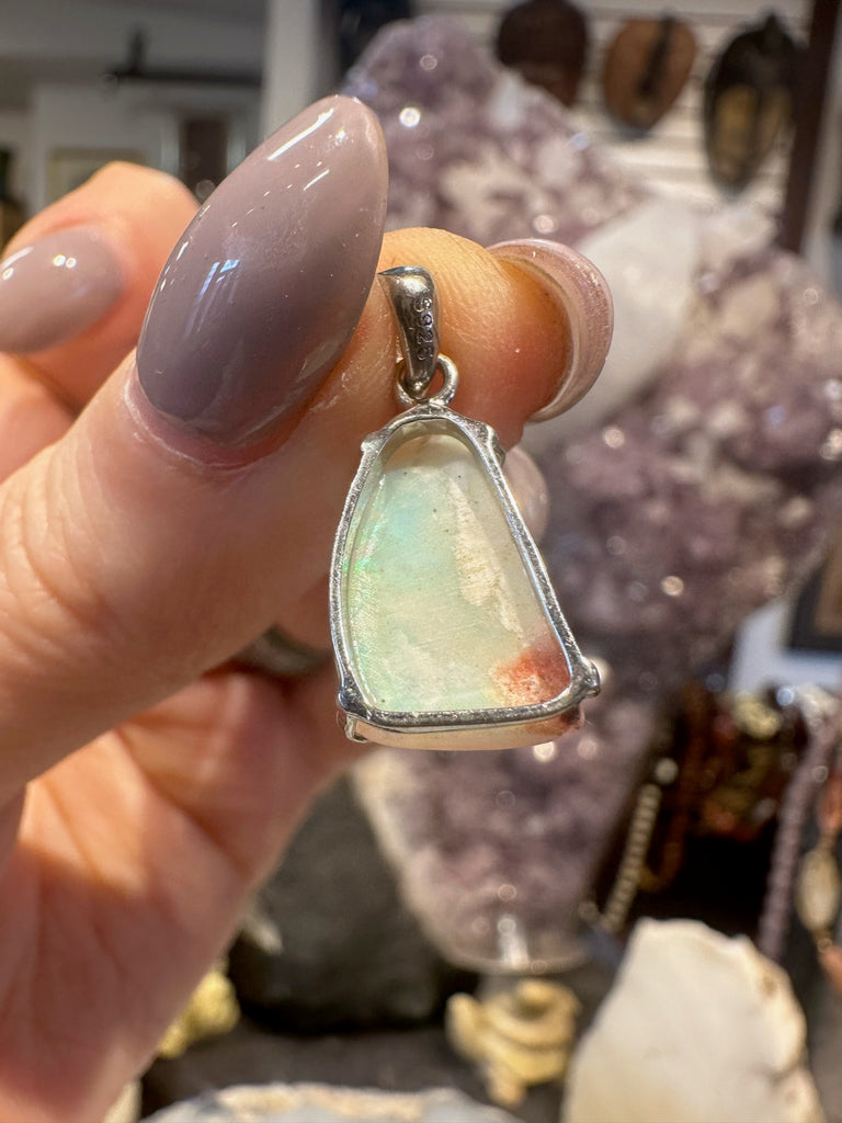 Australian White Fire Opal Pendant Sterling Silver Pendant #2