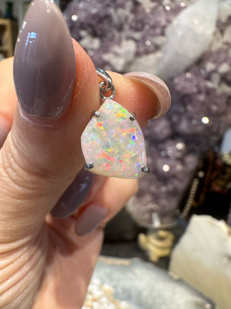 Australian White Fire Opal Pendant Sterling Silver Pendant #1