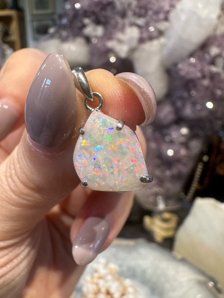 Australian White Fire Opal Pendant Sterling Silver Pendant #1