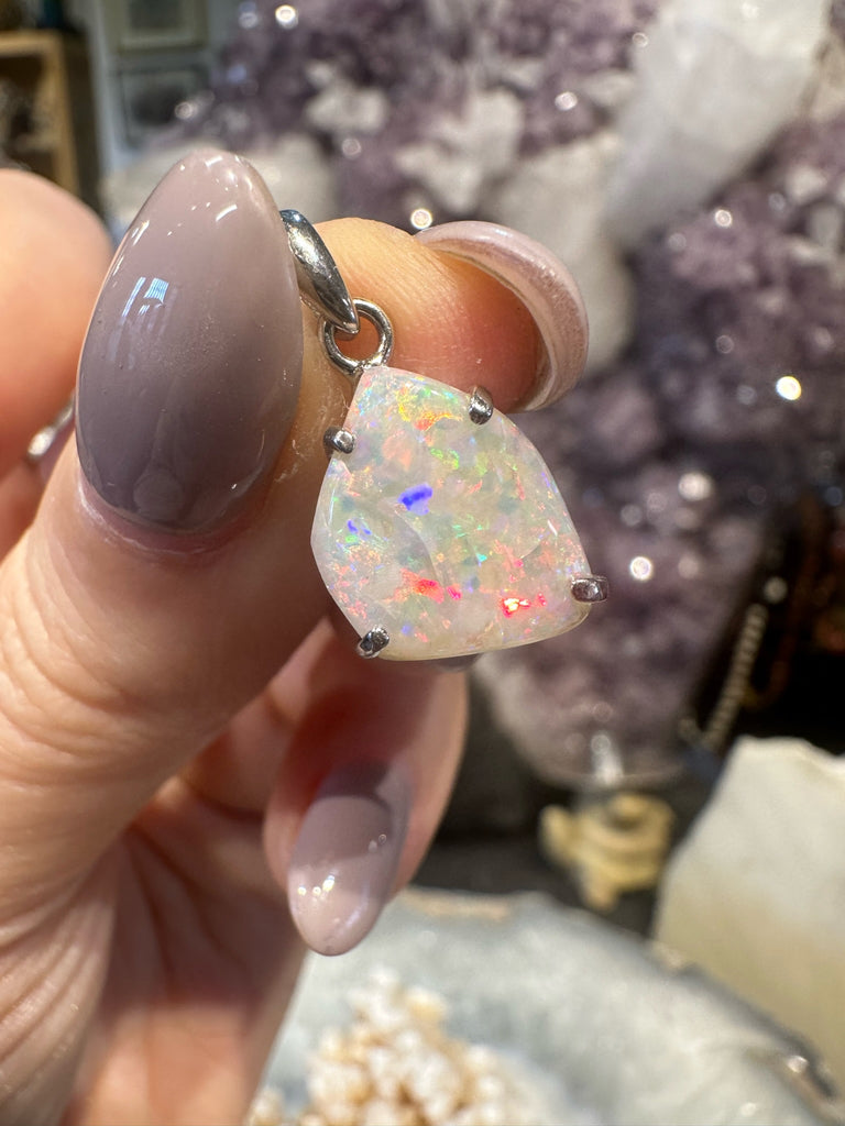 Australian White Fire Opal Pendant Sterling Silver Pendant #1