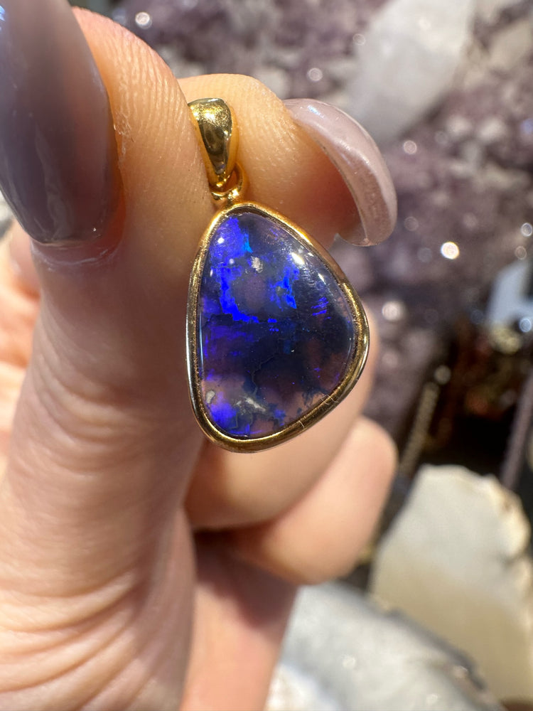 Australian Lightning Ridge Opal Pendant 18K Plated #2