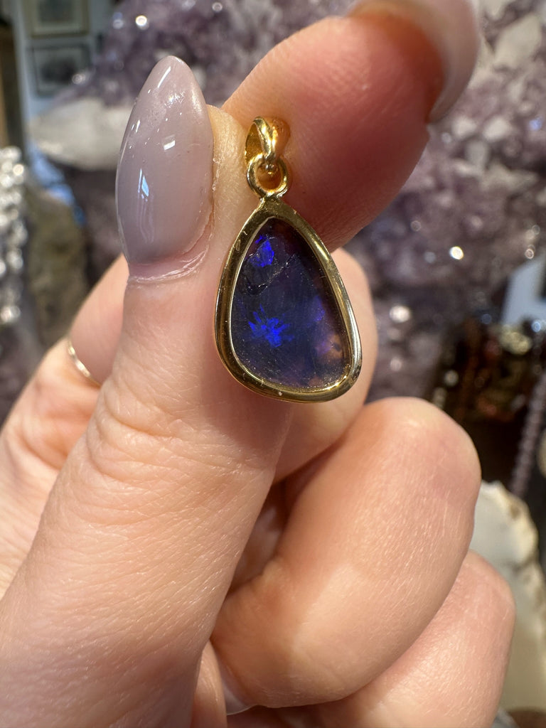 Australian Lightning Ridge Opal Pendant 18K Plated #2
