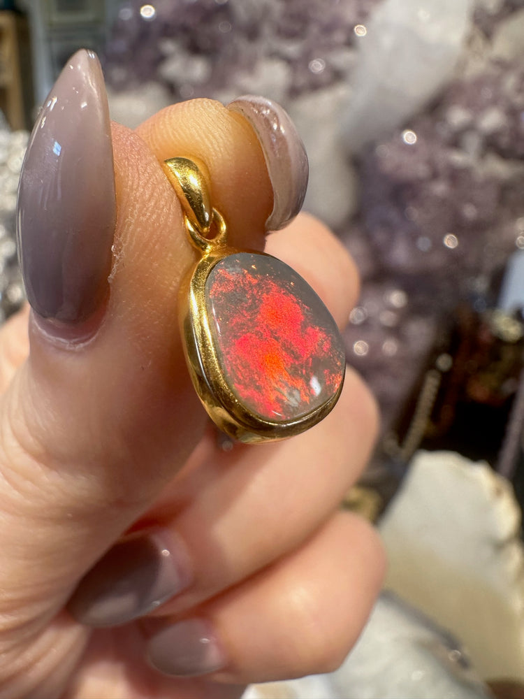 Australian Lightning Ridge Opal Pendant 18K Plated #1