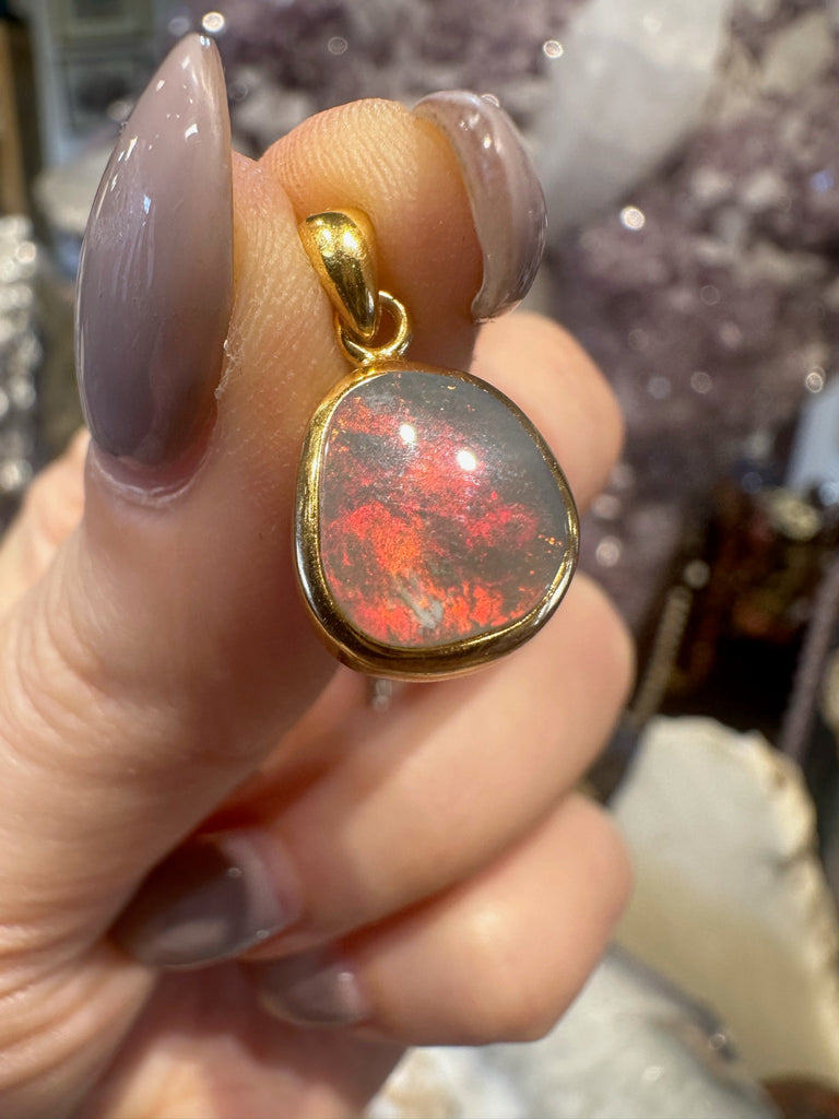 Australian Lightning Ridge Opal Pendant 18K Plated #1