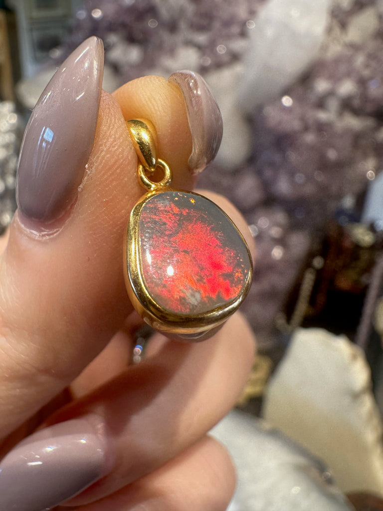 Australian Lightning Ridge Opal Pendant 18K Plated #1