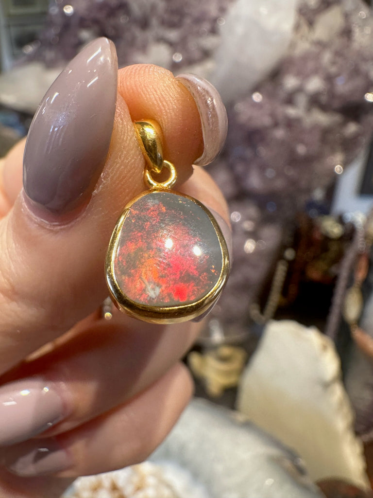 Australian Lightning Ridge Opal Pendant 18K Plated #1