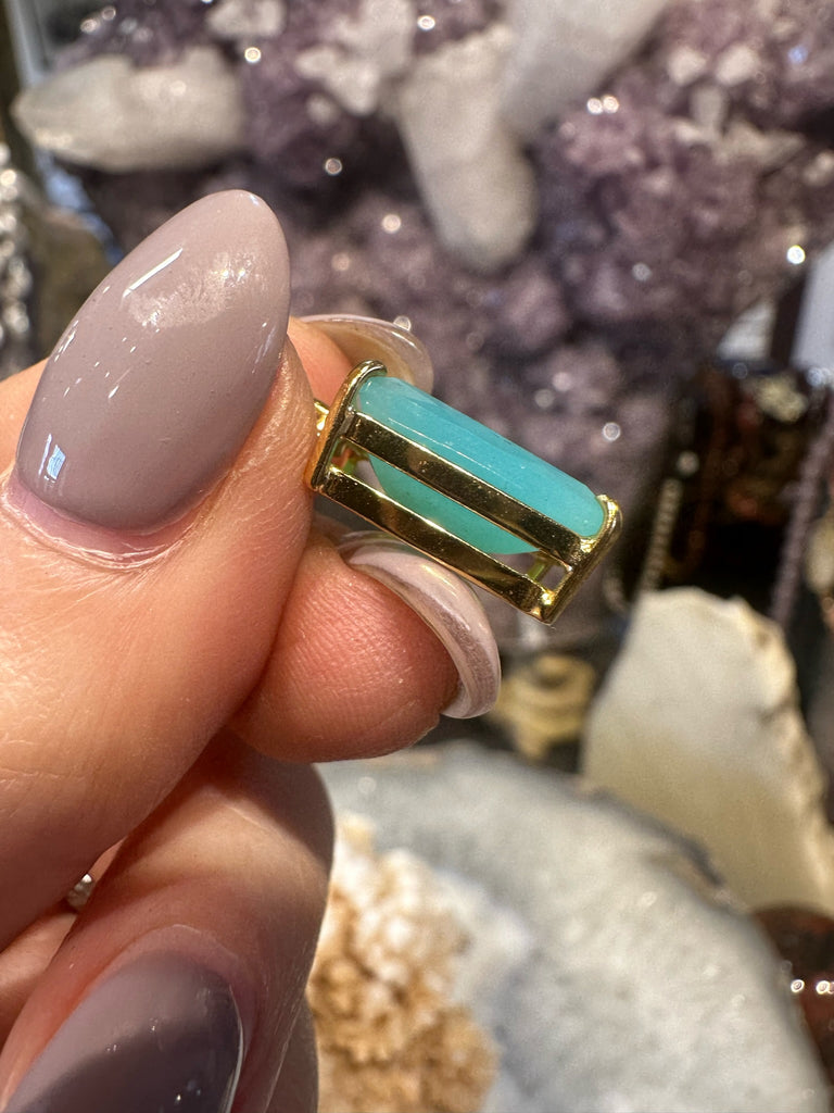 Stunning Dendrite Aqua Blue Peruvian Opal 18K Gold Plated Pendant #2