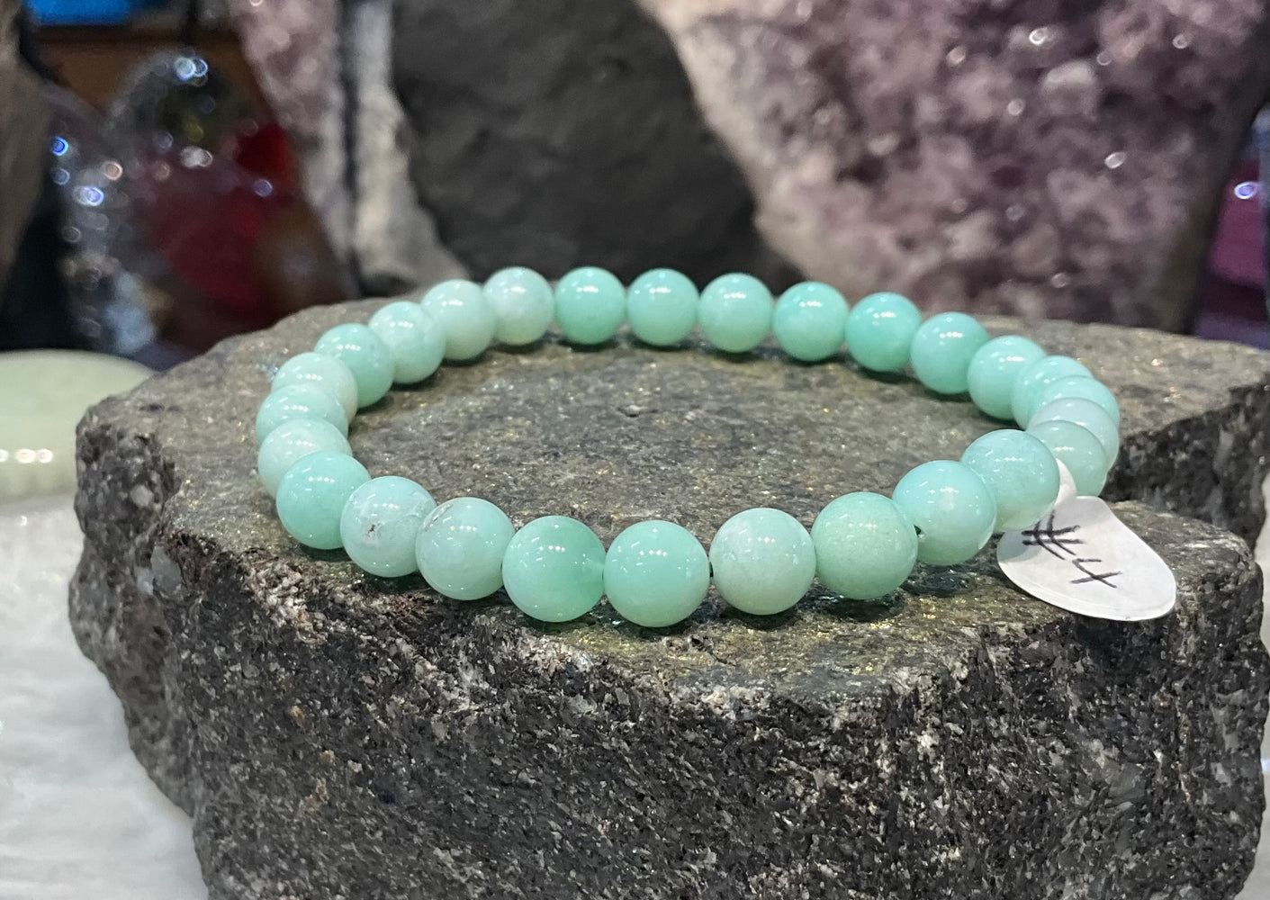 Natural Green Chrysoprase Gemstone Bracelet #4 - 7mm