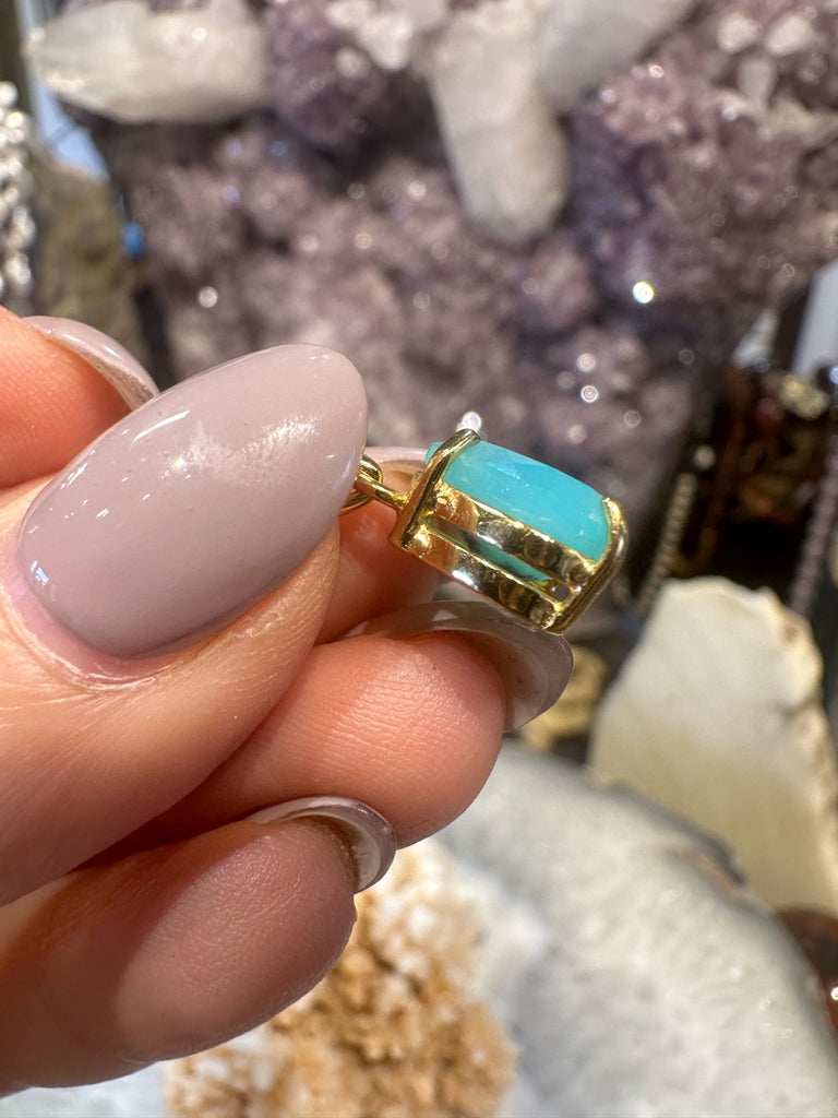 Stunning Aqua Blue Dendrite Peruvian Opal 18K Gold Plated Pendant #3