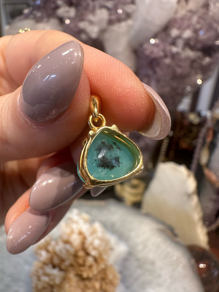 Stunning Aqua Blue Dendrite Peruvian Opal 18K Gold Plated Pendant #3