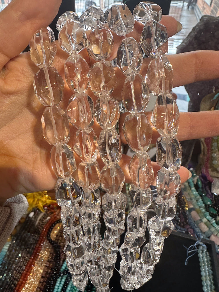 Sparkling Clear Quartz Rock Crystal tumbled Faceted nugget gemstone beads