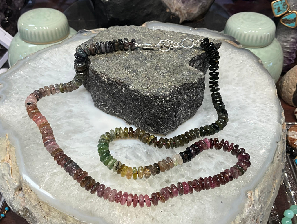 Stunning Multicolor Natural Shaded Pink, Green, Yellow Tourmaline Necklace