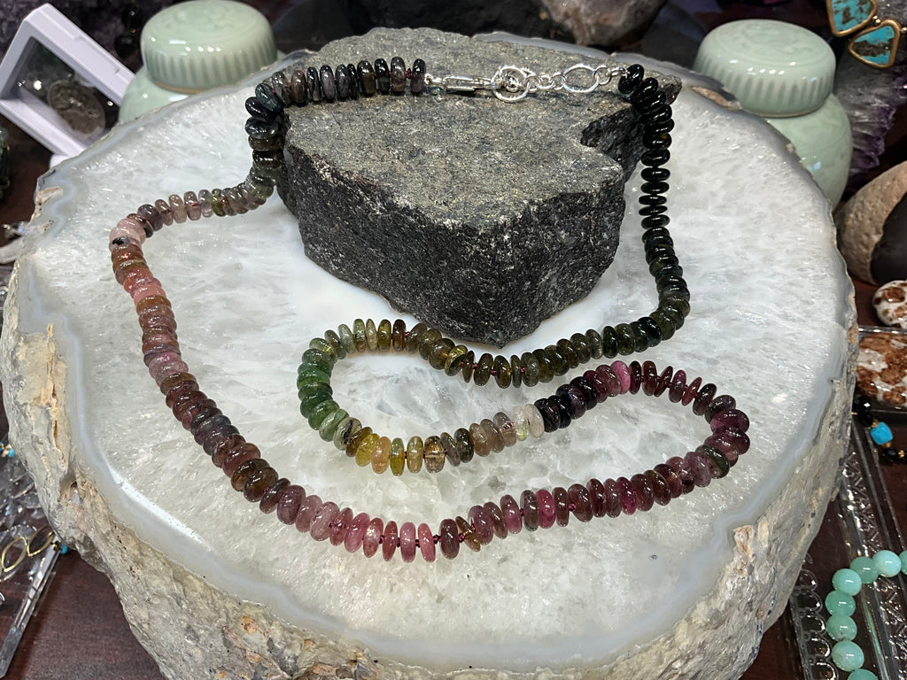 Stunning Multicolor Natural Shaded Pink, Green, Yellow Tourmaline Necklace